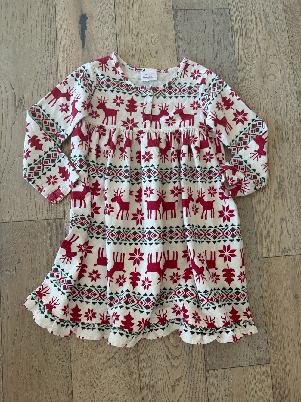 Hanna Anderson Festive Red & Cream Holiday Reindeer Dress 6/7 years